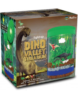 Dino World Terrarium Kit with 5 Dinosaur Toys and LED Light